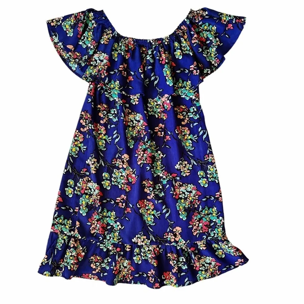 Merona lapis blue multicolor floral print ruffle sun dress with detachable sash - Image 5