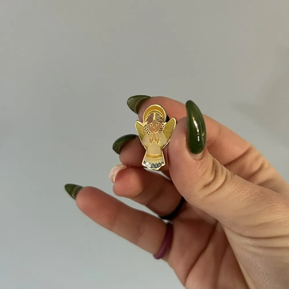 Swib Taiwan Vintage Angel Praying Lapel Pin Christian Faith Religious Christmas Yellow - Image 3