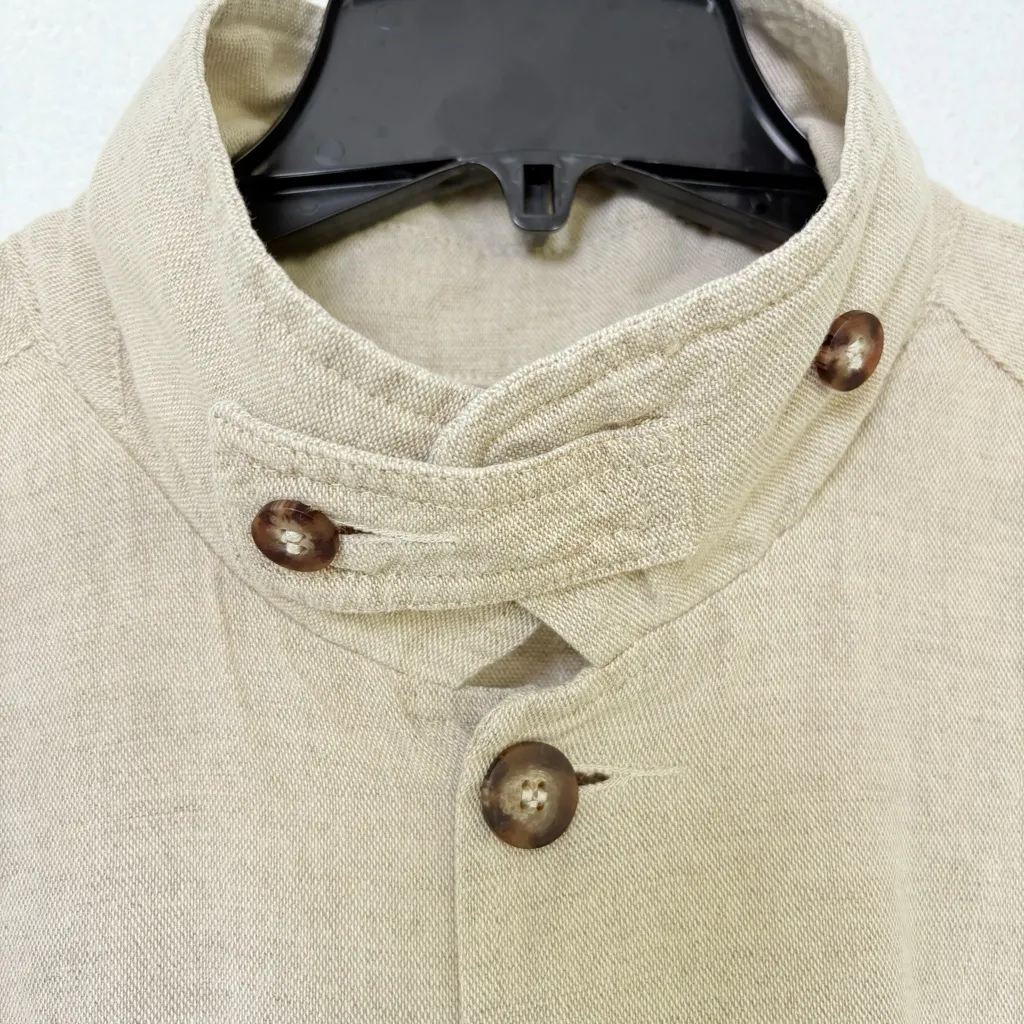 Linen Cotton Maxi Duster Coat • Fiji Made • Button Front Minimalist Jacket L Gray Size L - Image 10