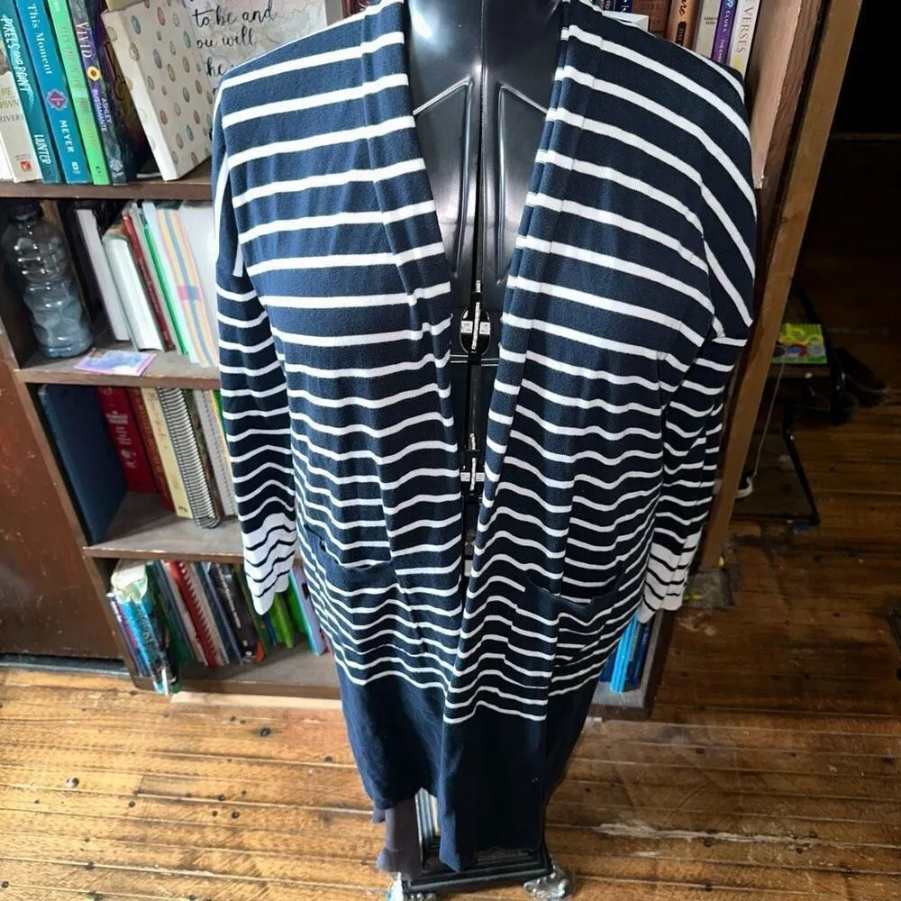 CAbi Boathouse navy striped nautical long M sweater - Image 2