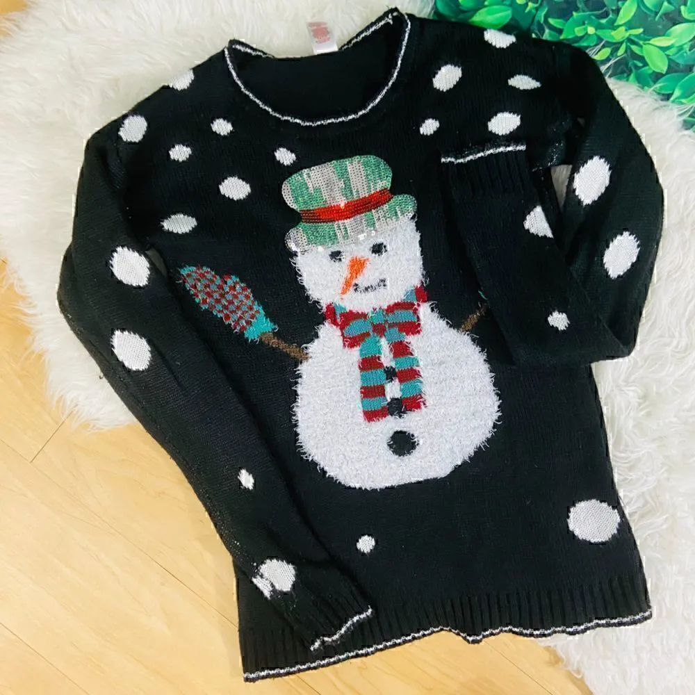 Holiday Christmas Ugly black sweater . Holidays snowman white, green, red Black - Image 6