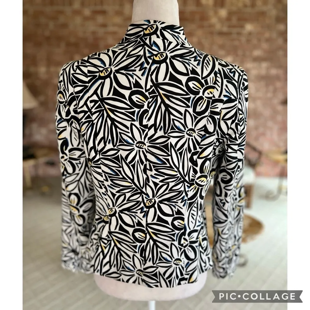 Jones New York Black Blazer White Floral Daisy One Button 10 Lunch brunch Modern - Image 7