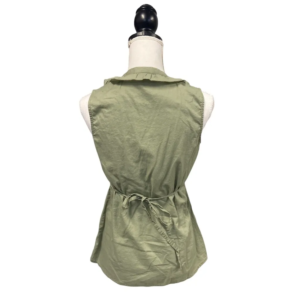 Merona Tuxedo Ruffle Henley Front Sleeveless Tie Back Green XS - Image 3