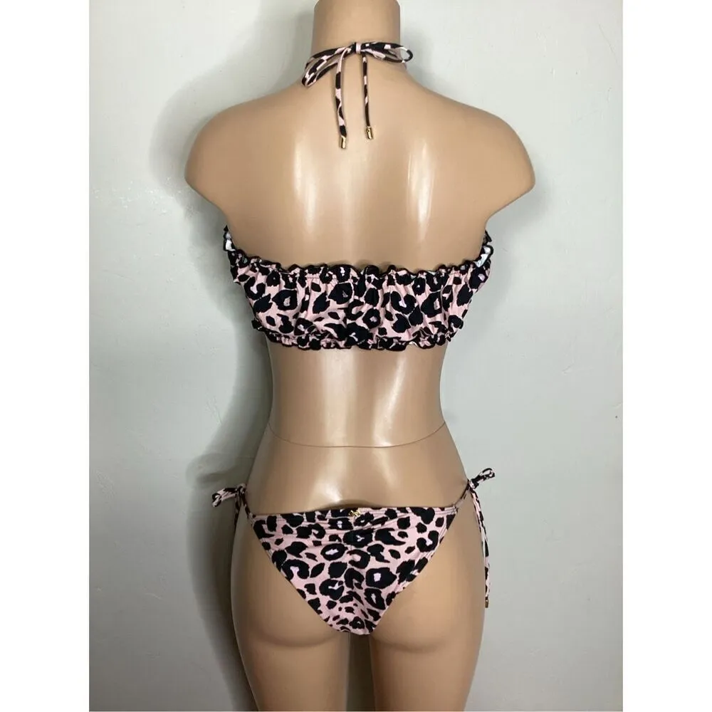 New. PQ pink leopard Ruched Bandeau Bikini. Small. Retails $152 - Image 7
