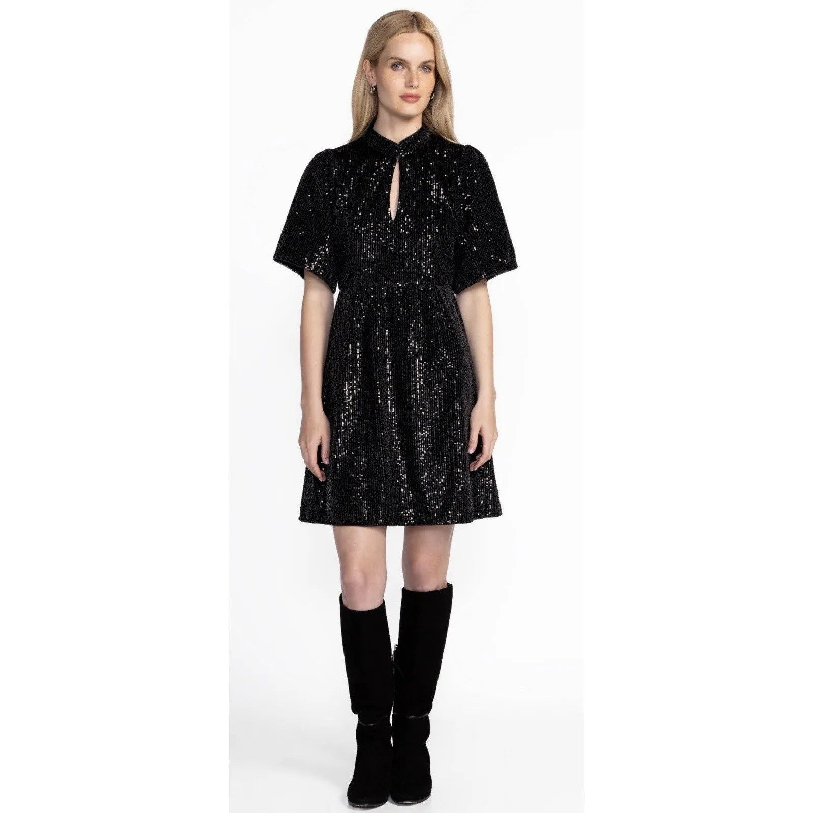 Johnny Was Jade Eve Sequin Mini Dress Black Keyhole Mock Turtleneck NWT Size 8 - Image 3