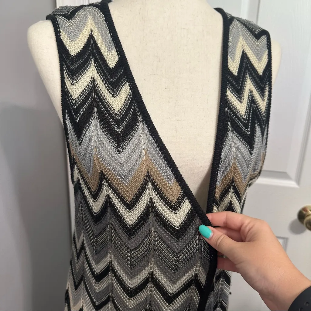 New Directions Dusty Blue and Grey Chevron Cape Duster Size L Black Size L - Image 4