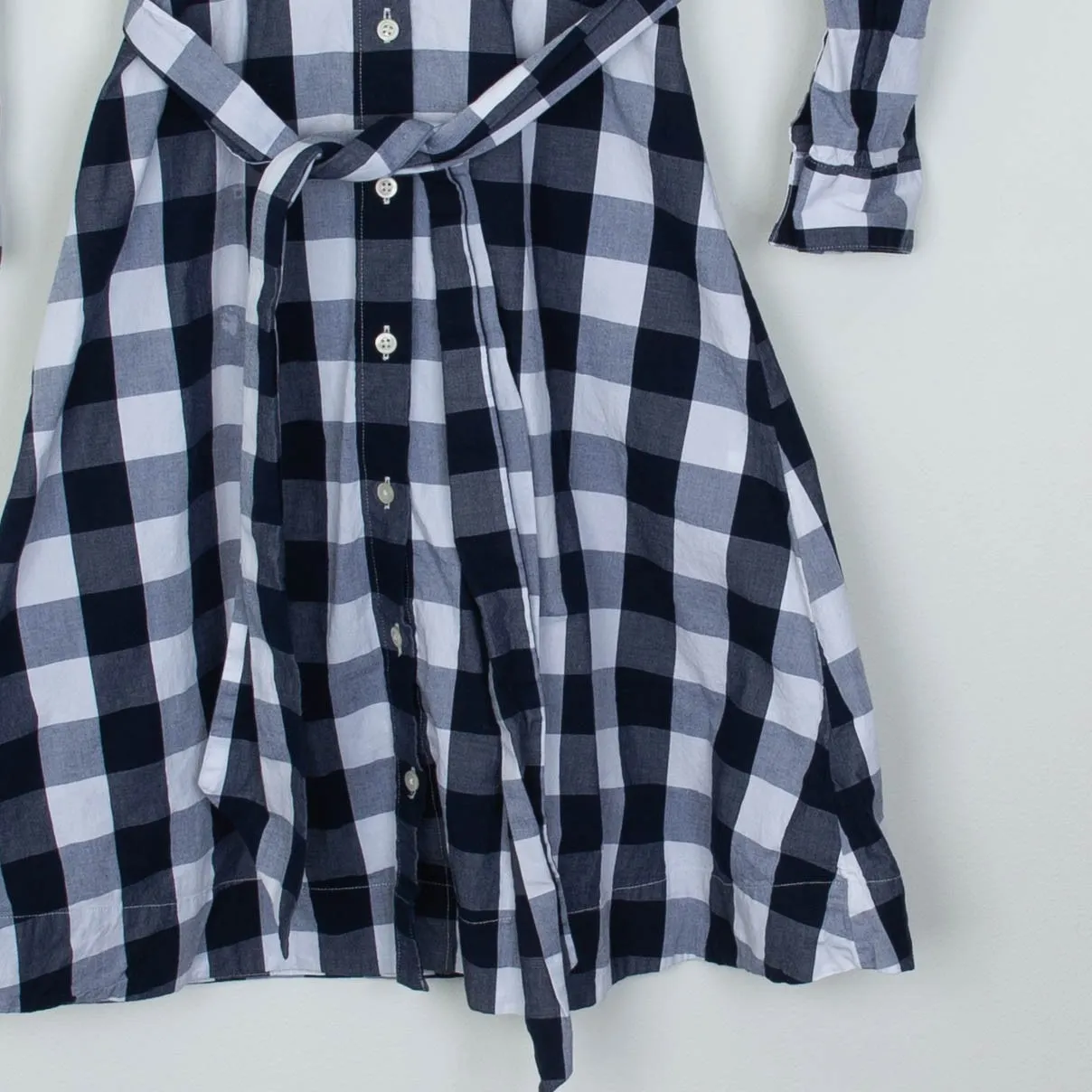 J. Crew Womens Gingham Tie Waist Button Poplin Shirt Dress Size 0 Blue White - Image 3