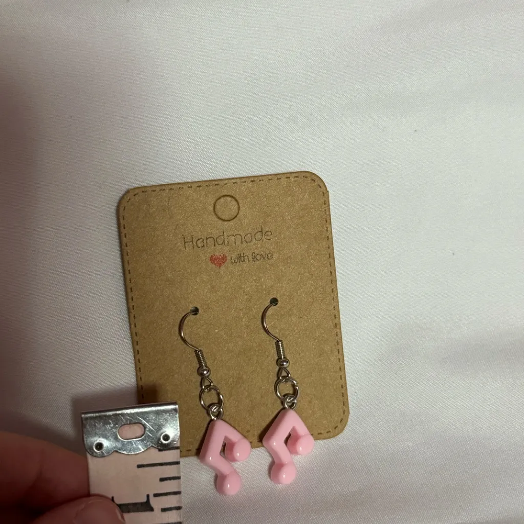 Handmade Light Pink Music Note Earrings - Image 3
