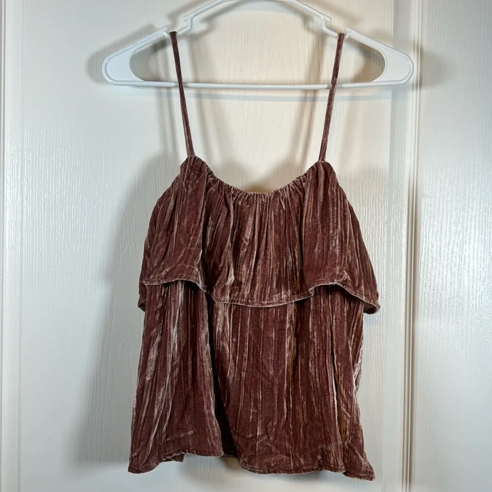 Madewell Blush Ruffle Silk Crushed Velvet Camisole Tank Top Size Small EUC #0984 - Image 3