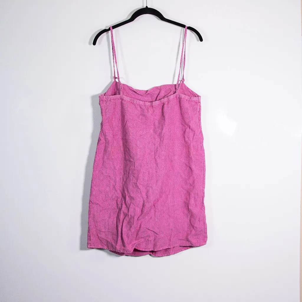 NEW Faherty Byron Bay Linen Square Neck Tank Mini Dress Ibis Rose Stripe Pink S - Image 4