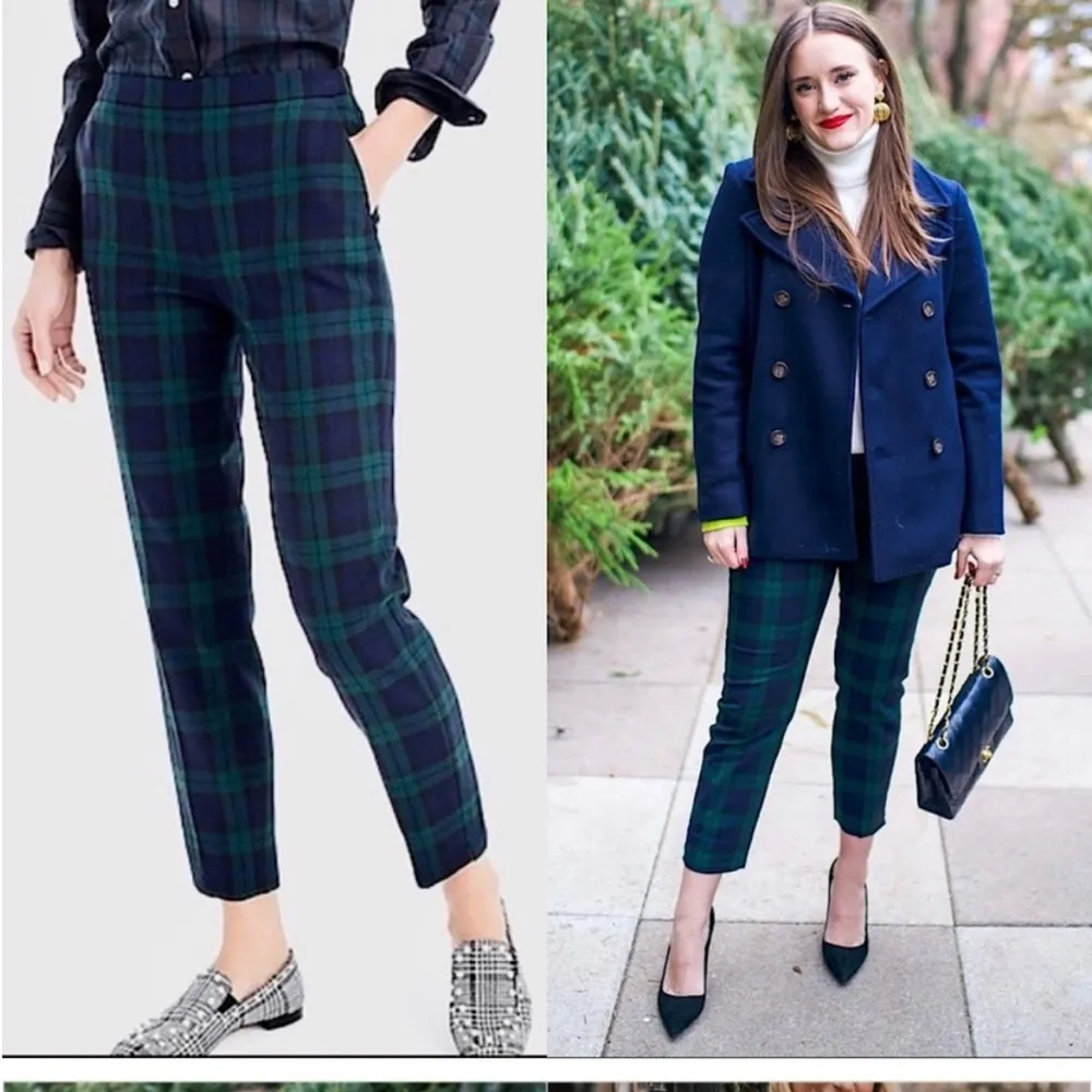 J. Crew Maddie Tartan Plaid Wool Blend Trouser Pants Blue Green Size 2 - Image 3