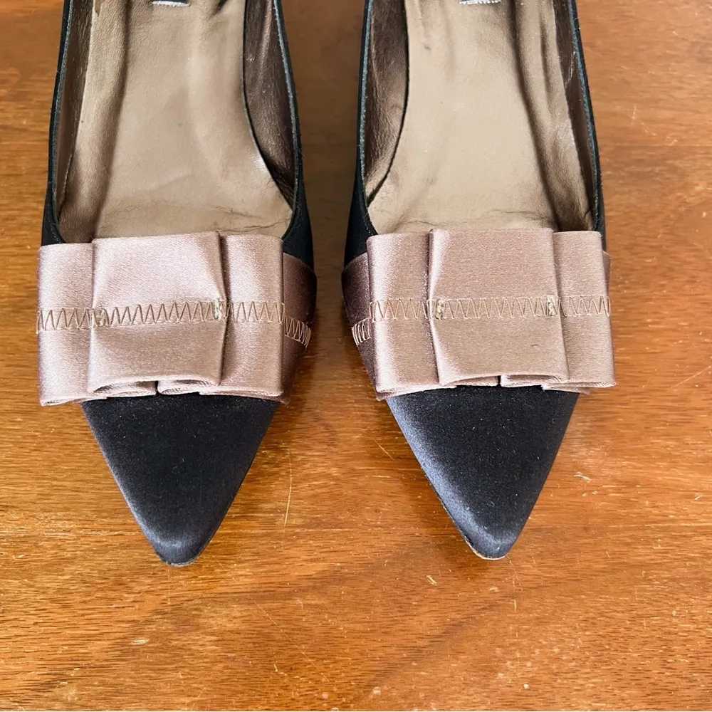 Claudia Ciuti • vintage satin bow pumps kitten heels black mocha ballerina retro Size 7 - Image 3