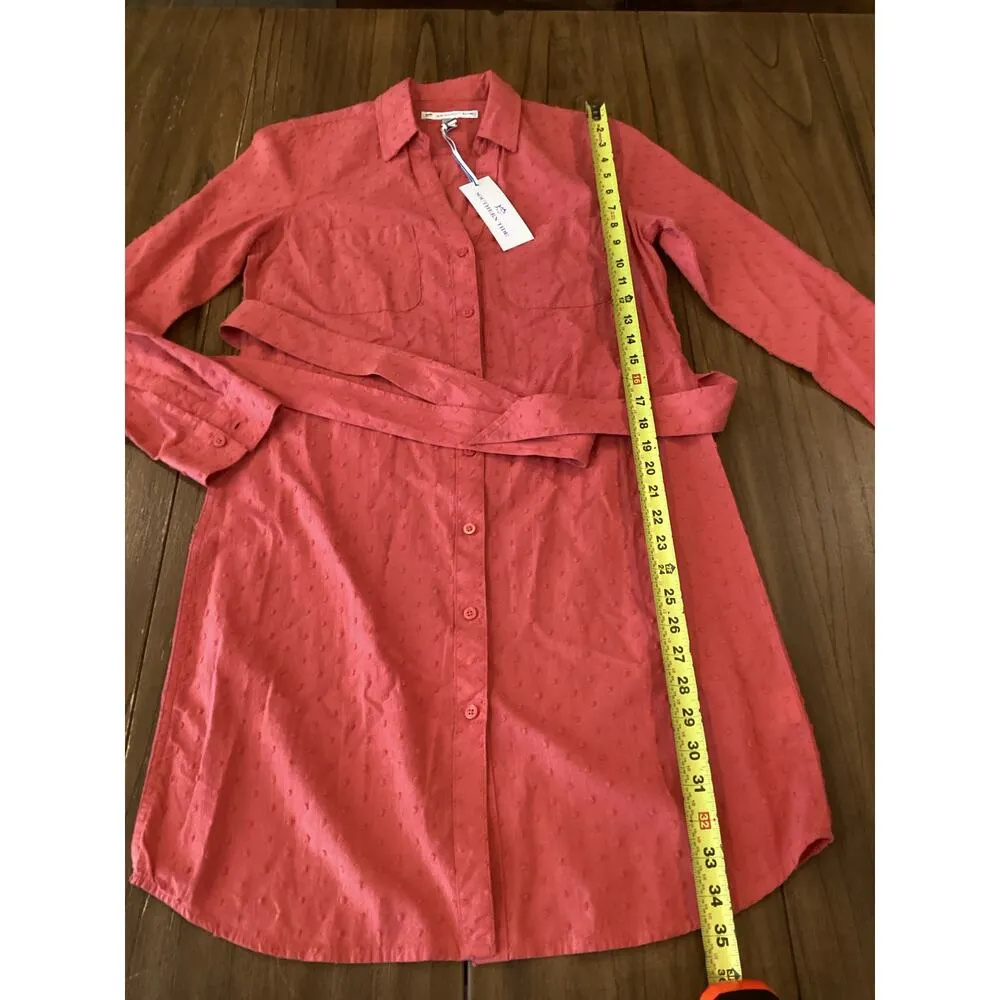 Southern Tide Kris Tie Front Button Down Shirt Dress Long Sleeve Coral XS Cotton - Image 9