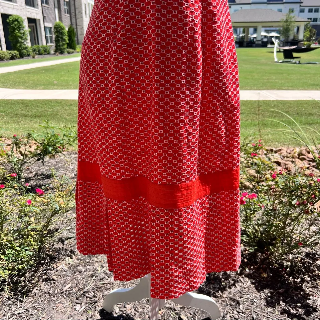 Tory Burch Berdine Orange Patterned Eyelet Midi Dress - Image 3