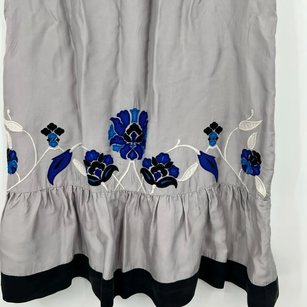Anthropologie Floreat salt on sea shirt dress Gray Ruffle Embroider Silk medium - Image 3