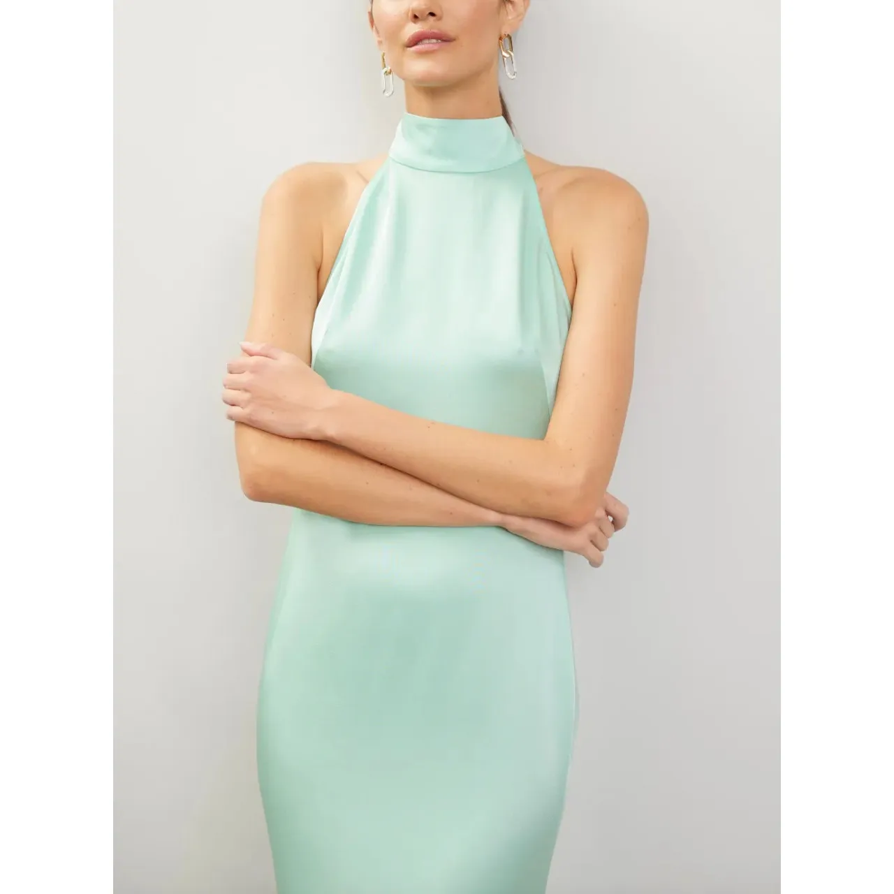 Sally LaPointe Dress Womens 0 Blue Green Satin Halter Gown Backless Shift - Image 3