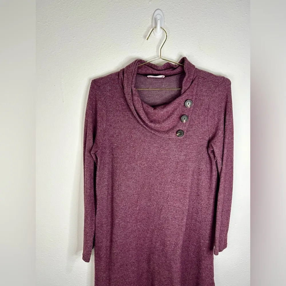 French Grey Women’s Large Burgundy Cowl Neck Button Sweater Dress 36” Length - Image 4