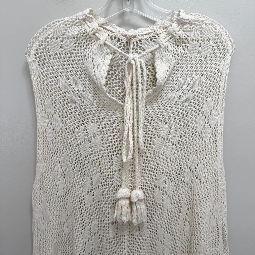 SPELL Route 66 Crochet Cream Knit Poncho Tassel Fringe Boho Festival Size undefined - Image 5