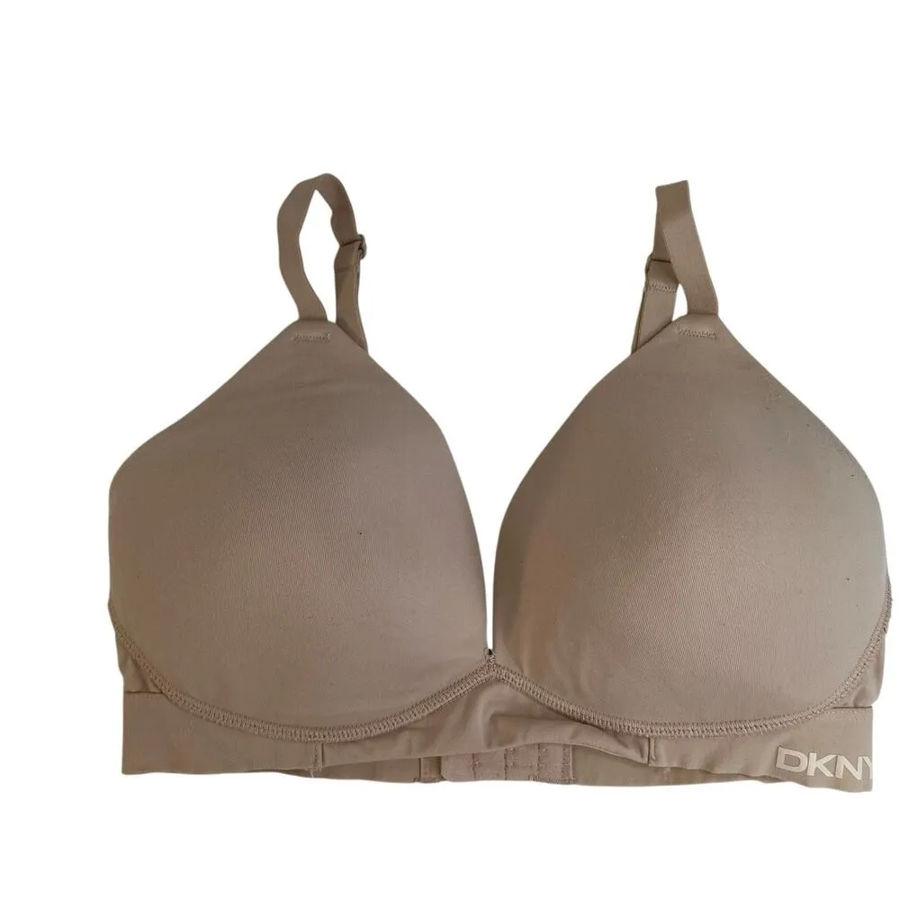 DKNY Small Bra Wireless Microfiber Plunge Smooth Molded Cups Beige Tan DK7664 - Image 2