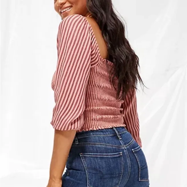 NWT American Eagle Striped Smocked Crop Top - Image 3