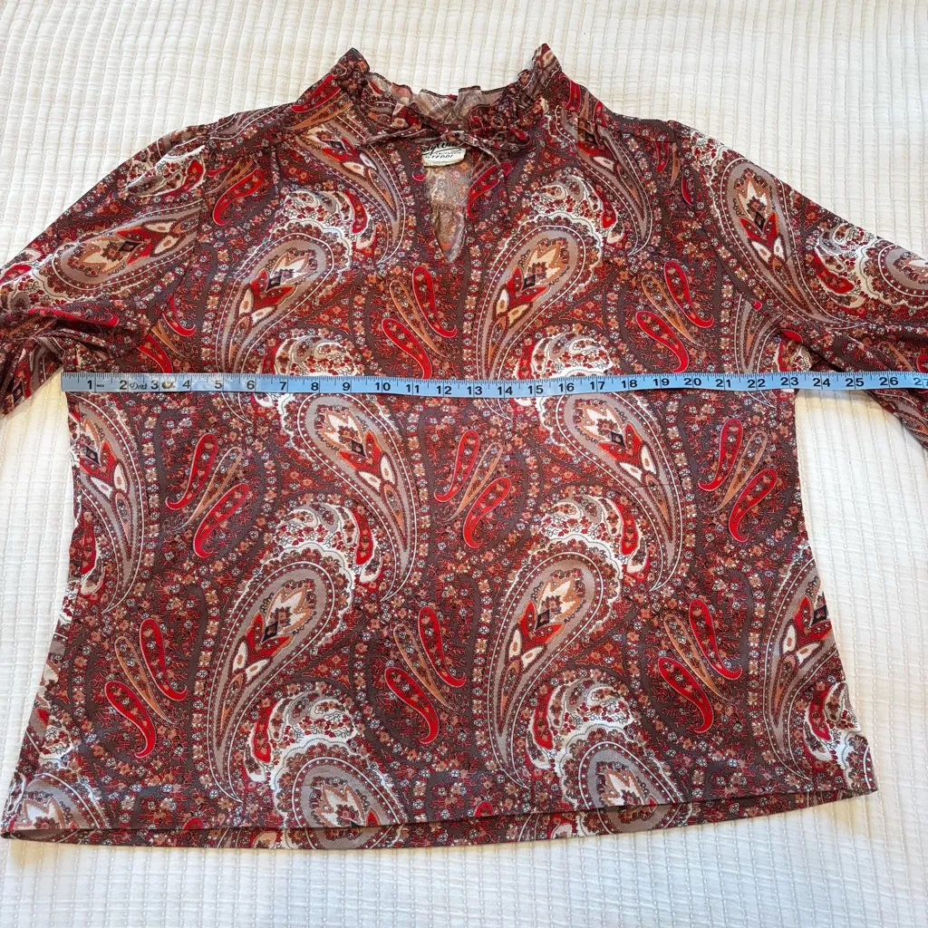 Lady Winn California By Teddi Vintage Women's Long Sleeve Paisley Boho Tops 42 Red Size L - Image 9