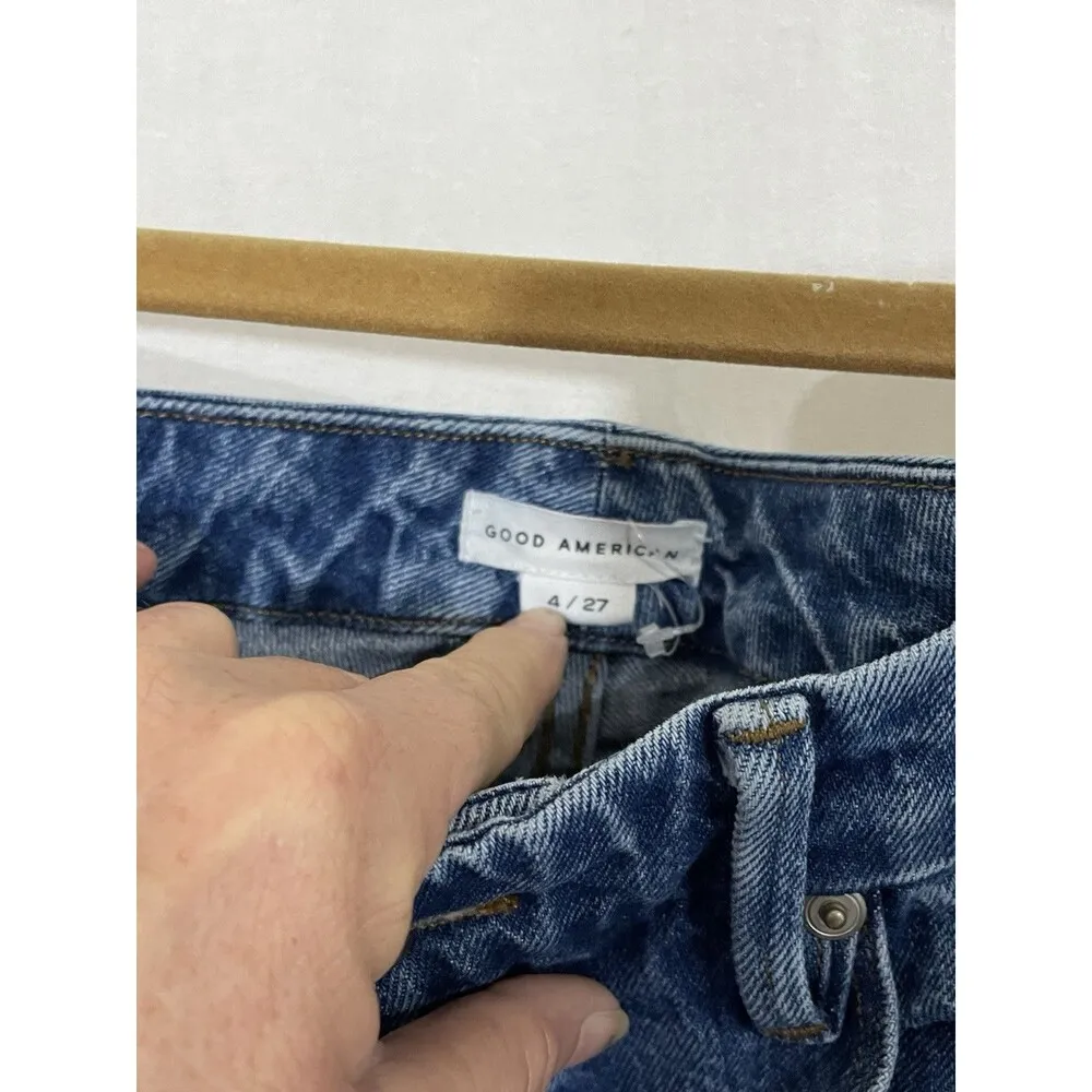 Good American Womens Good Classic High Rise Jeans Raw Hem Size 4 Waist 27 - Image 4