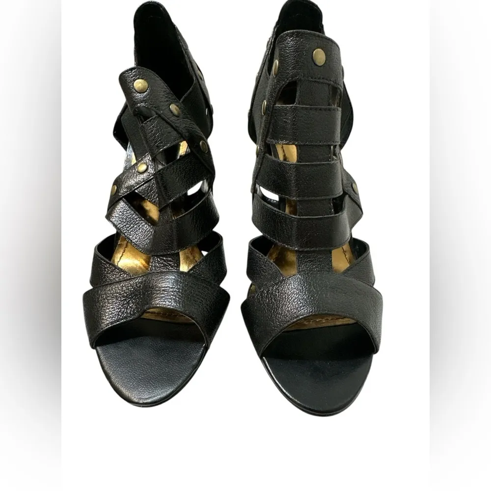 Nine West Black Strappy Studded Open Toe Heels Badgley 8.5 - Image 3