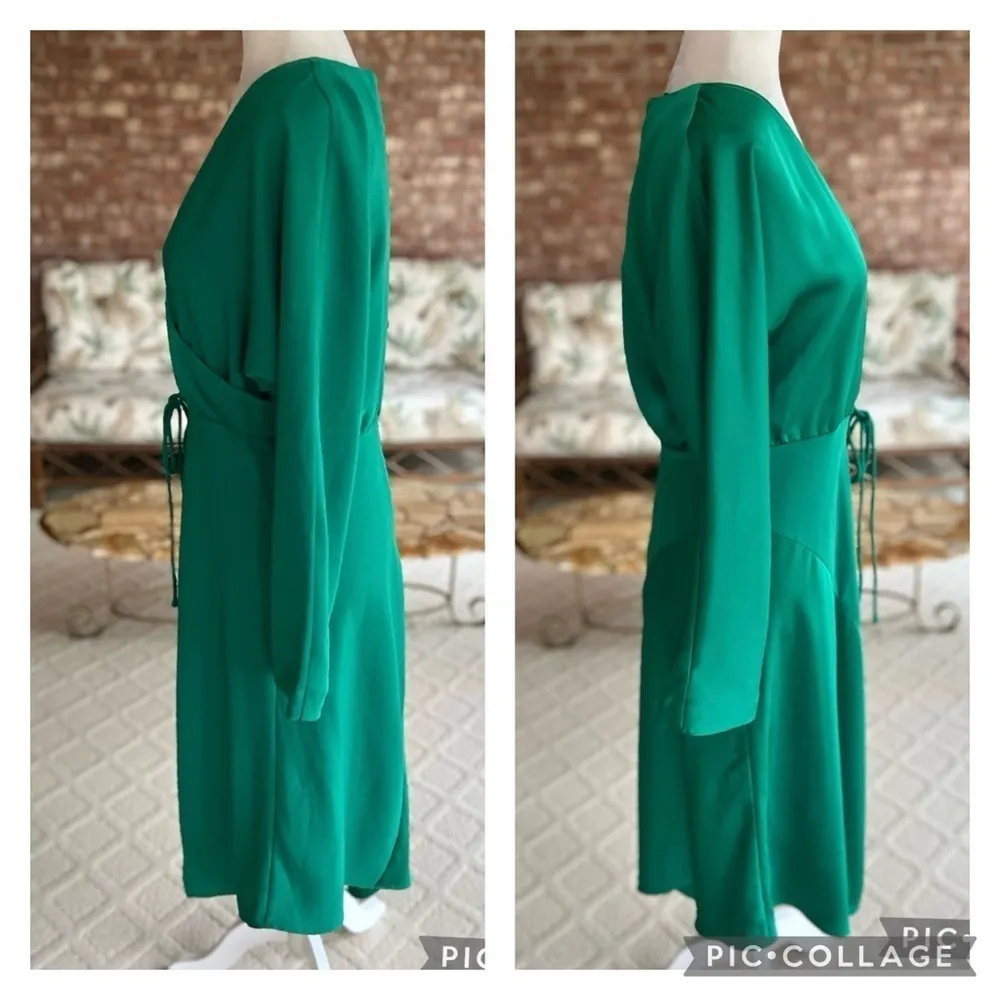 Cushnie Emerald Green Faux Wrap Satin Crepe Dress NWT 8 - Image 13