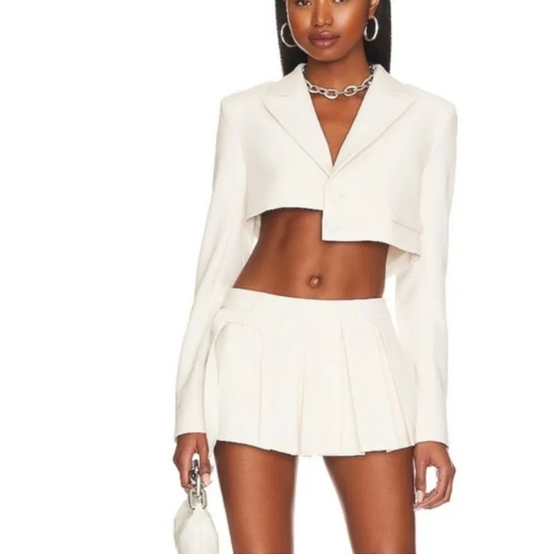 Camila Coelho Crop Blazer & Skort Set Harper Size XS Cream Off White - Image 7