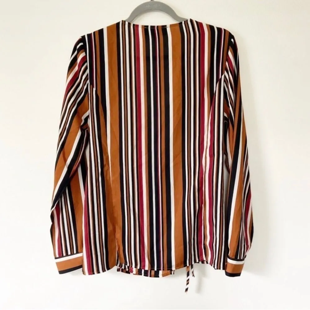 LuLu’s McKenna Brown Multi Striped Long Sleeve Wrap Top size Small - Image 5