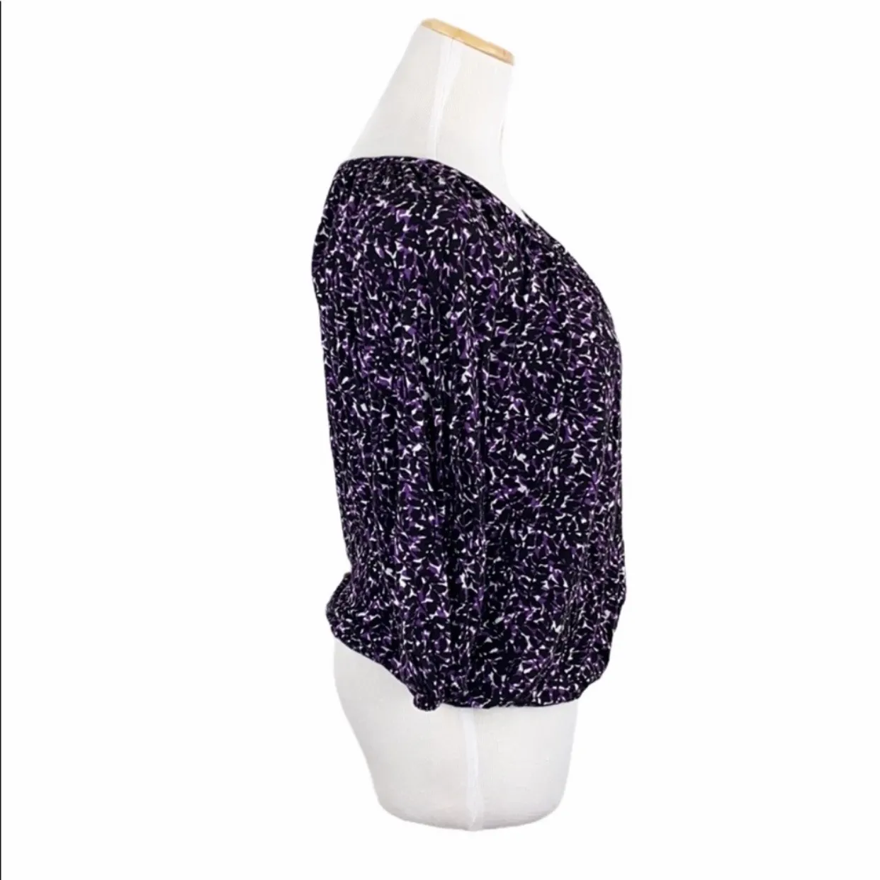 Michael  Purple/Black Boho Floral Leaf Print Blouse - Image 5