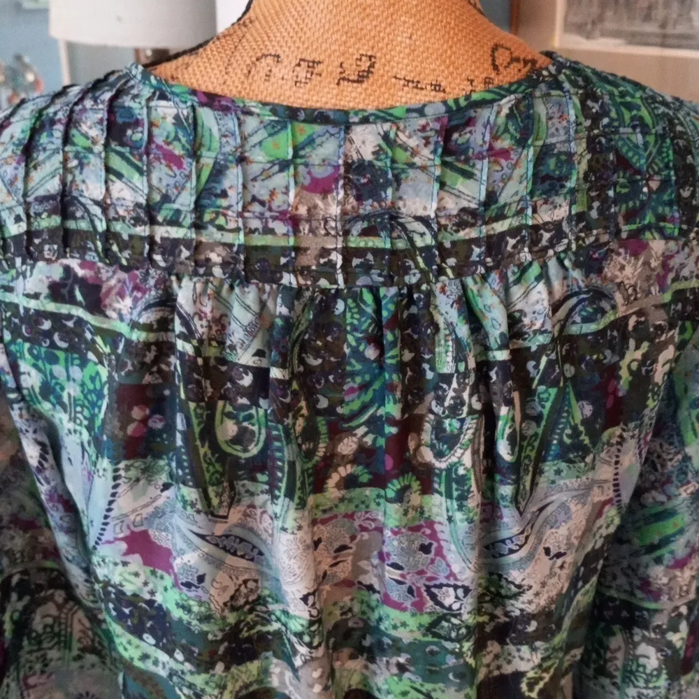 Charlie Jade Blue Green Multicolored Paisley Floral Print Long Sleeve Dress - Image 10