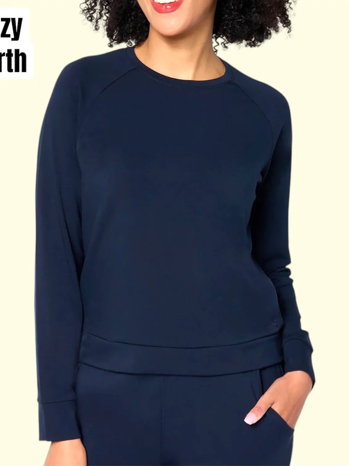 Cozy Earth Navy Blue Raglan Sleeve Crewneck Sweatshirt Top Size M Size M - Image 1