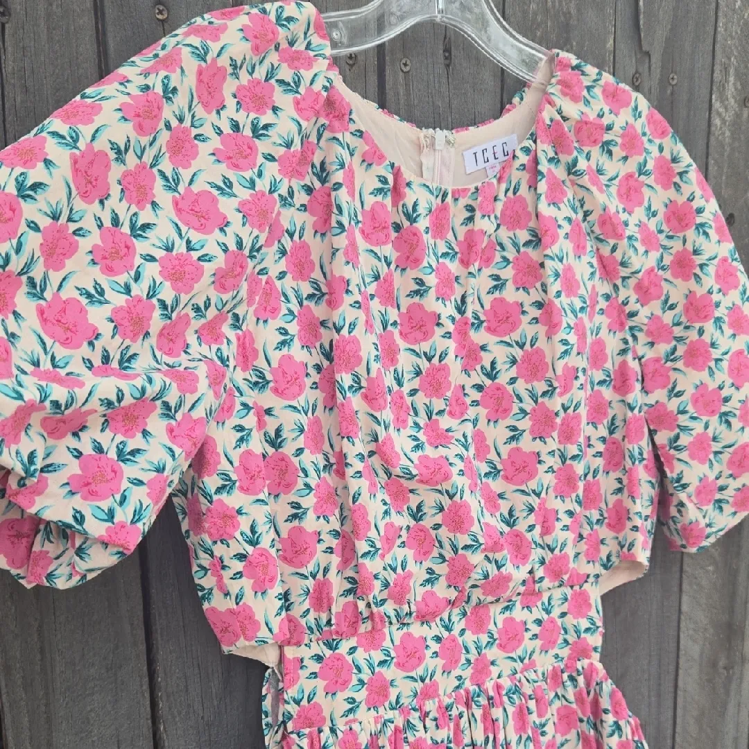 TCEC Floral Pink and Green Dress - Image 3