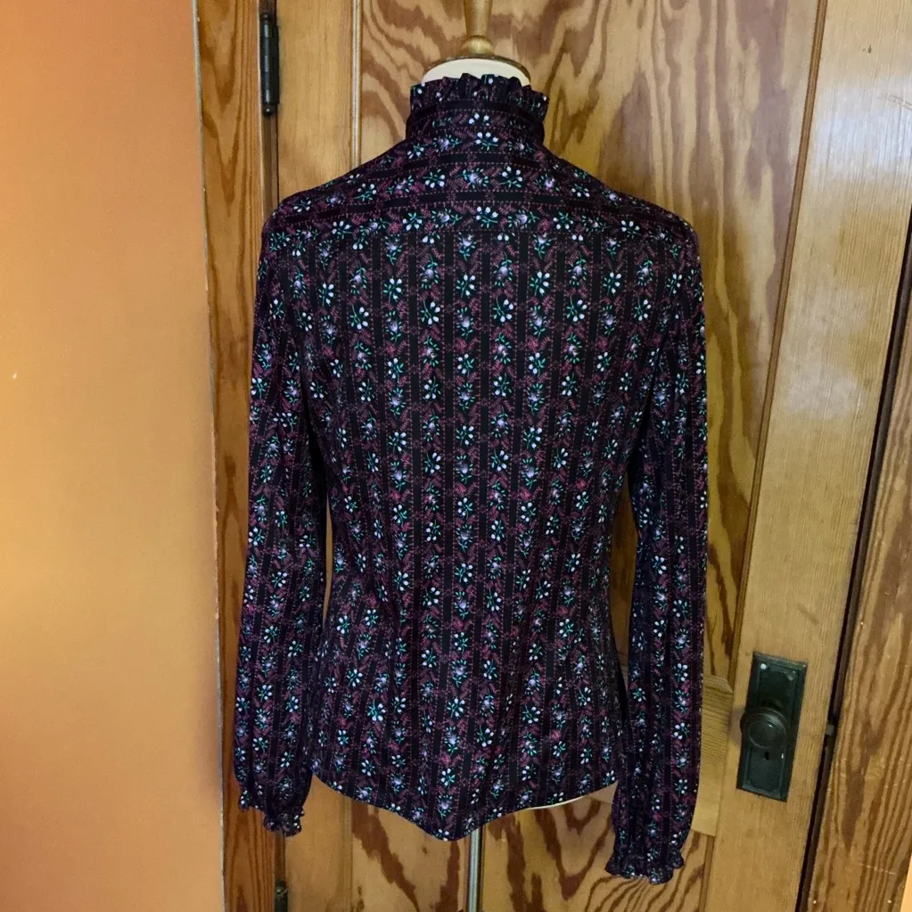 Vtg 70s Puccini black floral top Size L - Image 12