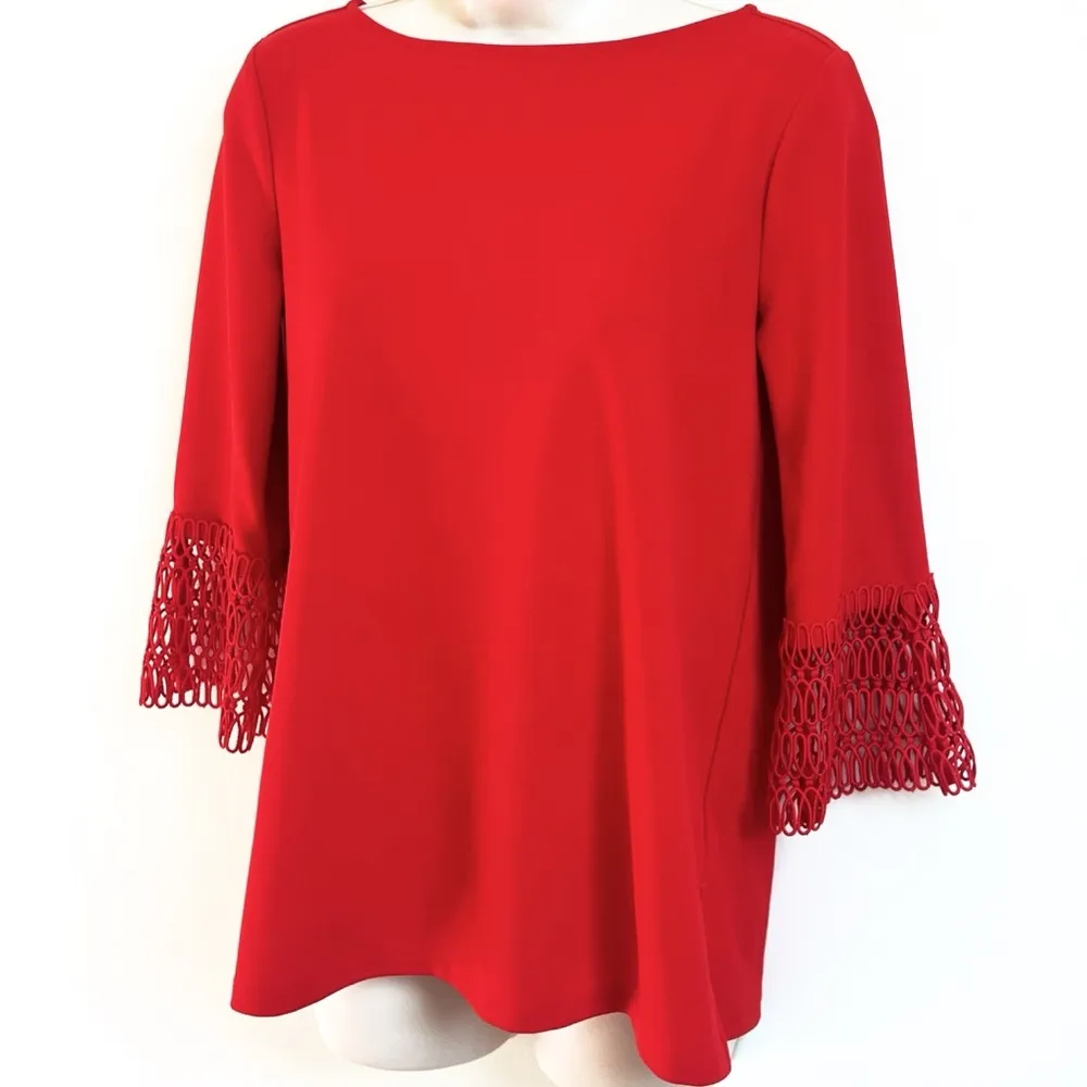 Ann Taylor Elbow Sleeve Crew Neck Pullover Solid Red Tunic Blouse Top XS Stretch - Image 3