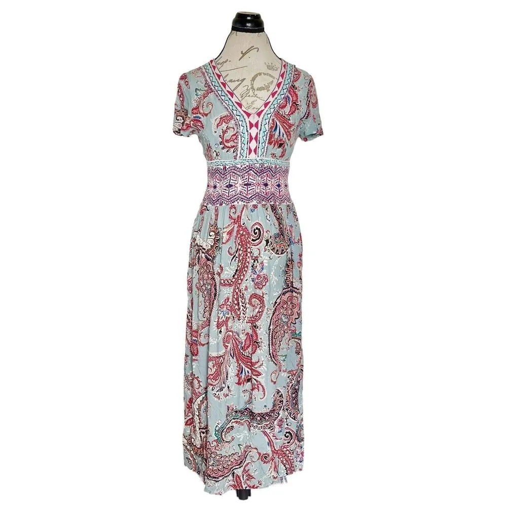 Anthropologie Aldo Martins Dress XS Paisley Maxi Festival Boho chic indie Retro - Image 2