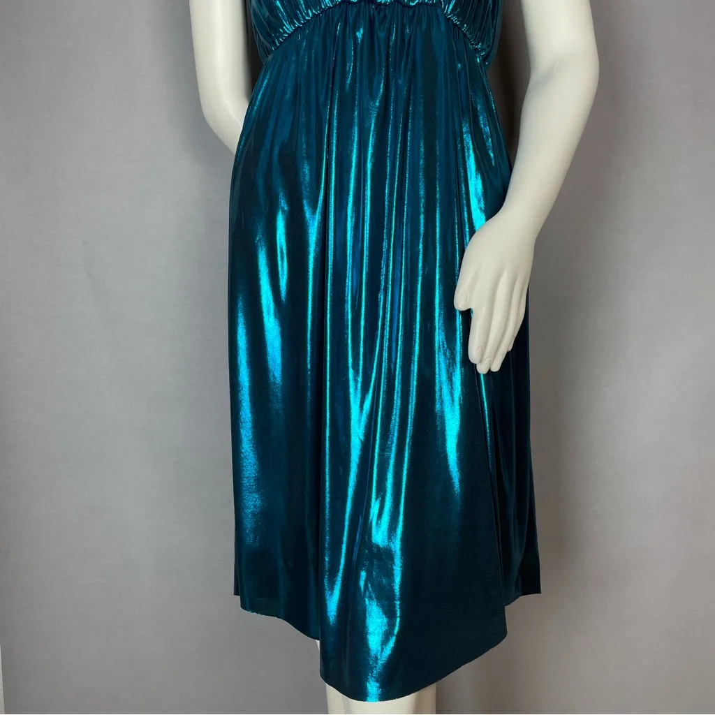 Zara Dress Metallic Wrap Style Blue Size XS Disco Party Grecian Tie Retro V-Neck - Image 8