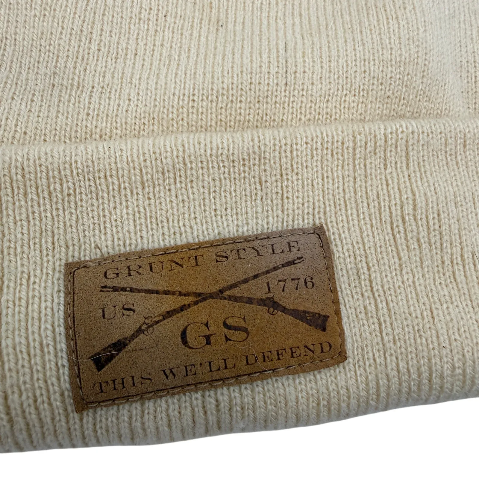 Grunt Style Cream Acrylic Beanie Hat - Image 2