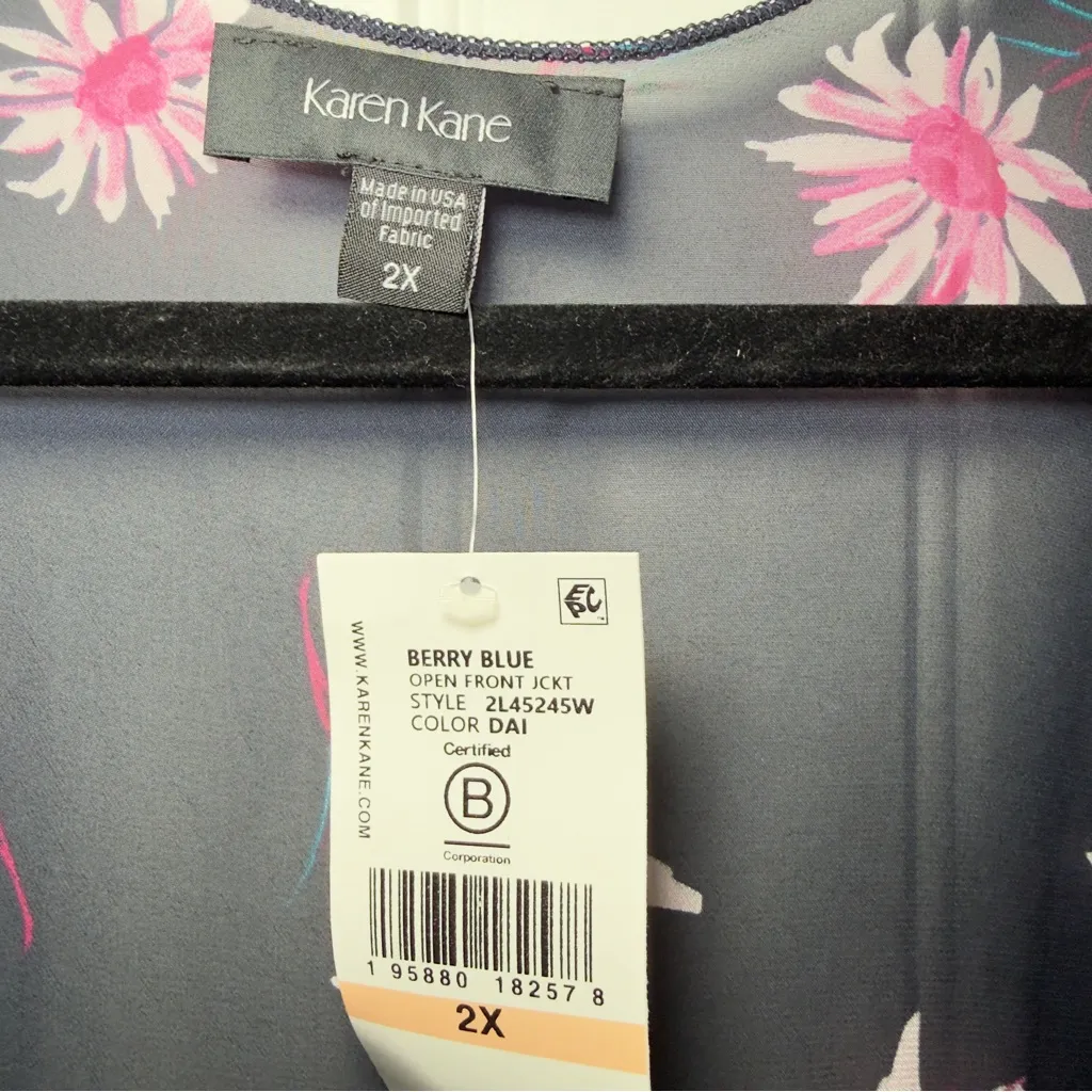 Karen Kane Berry Blue Open Front Daisy Floral Print Jacket Kimono 2X NWT - Image 7