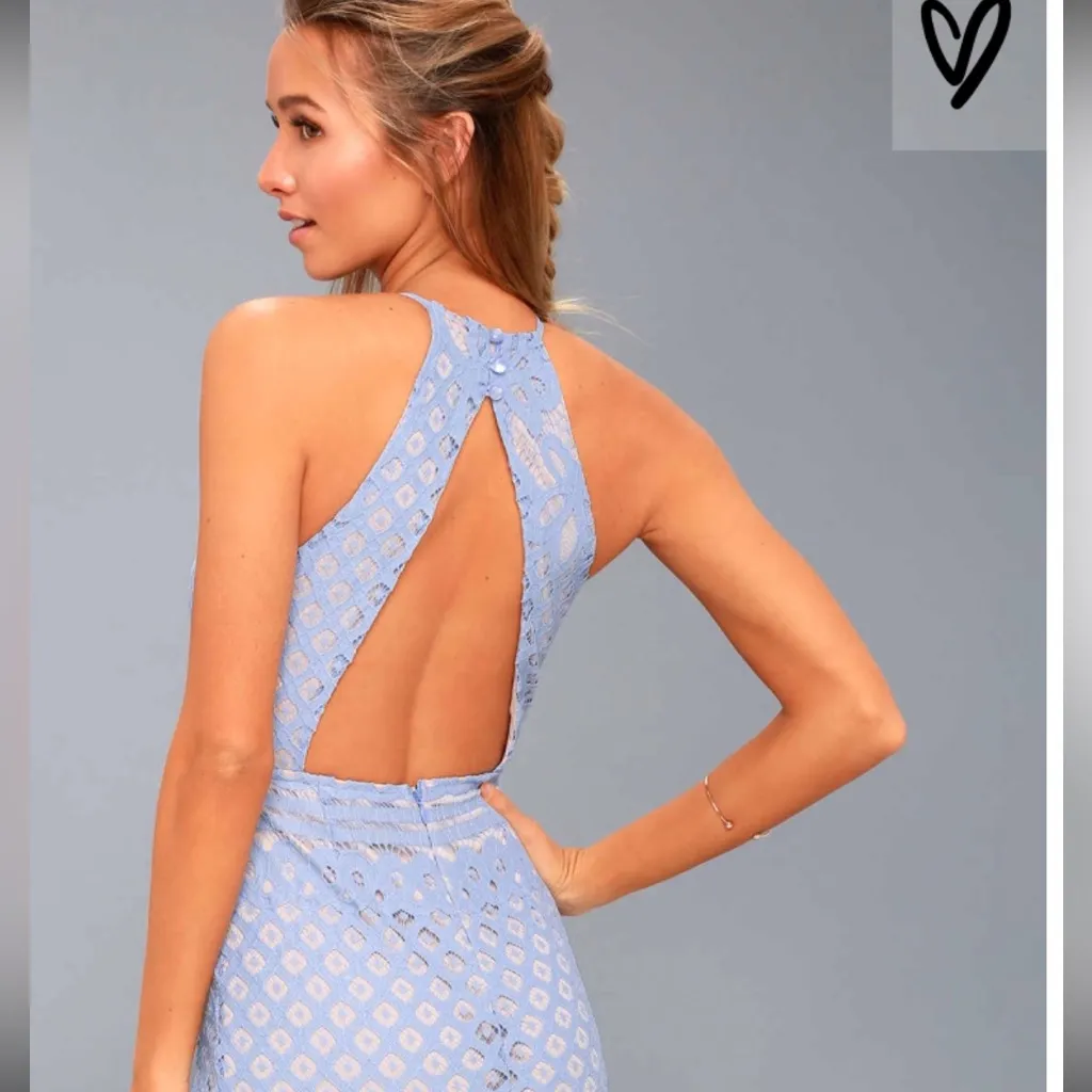 Lulu's Light Blue Backless Lace Cocktail Dress, Medium - Image 4