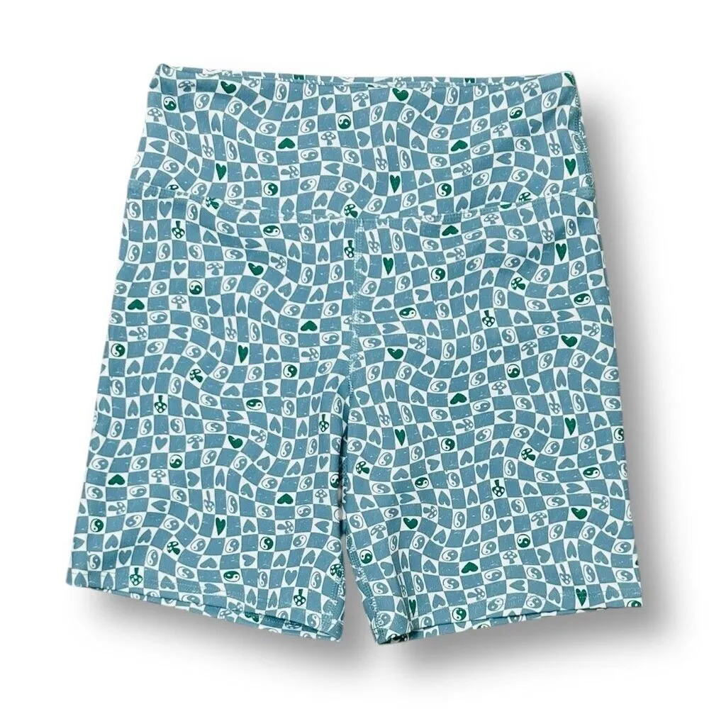 NWT EleVen by Venus Williams S Sky Blue Biker Shorts‎ Retro Print Active Gym Yog - Image 3
