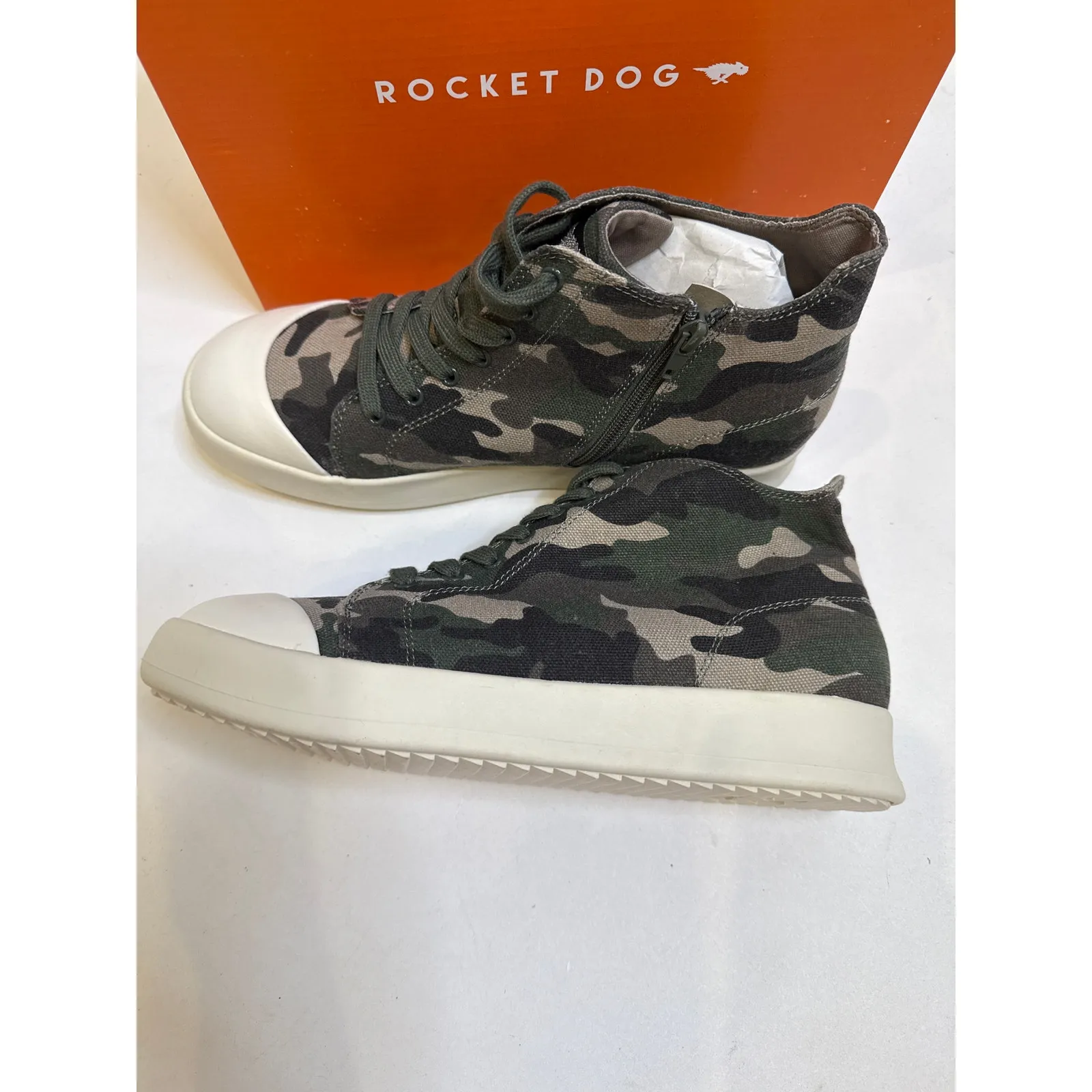 Rocket Dog Walt Soldier Cotton Camouflage High Tops NIB Sz 11 Lace Up Green Tan - Image 6