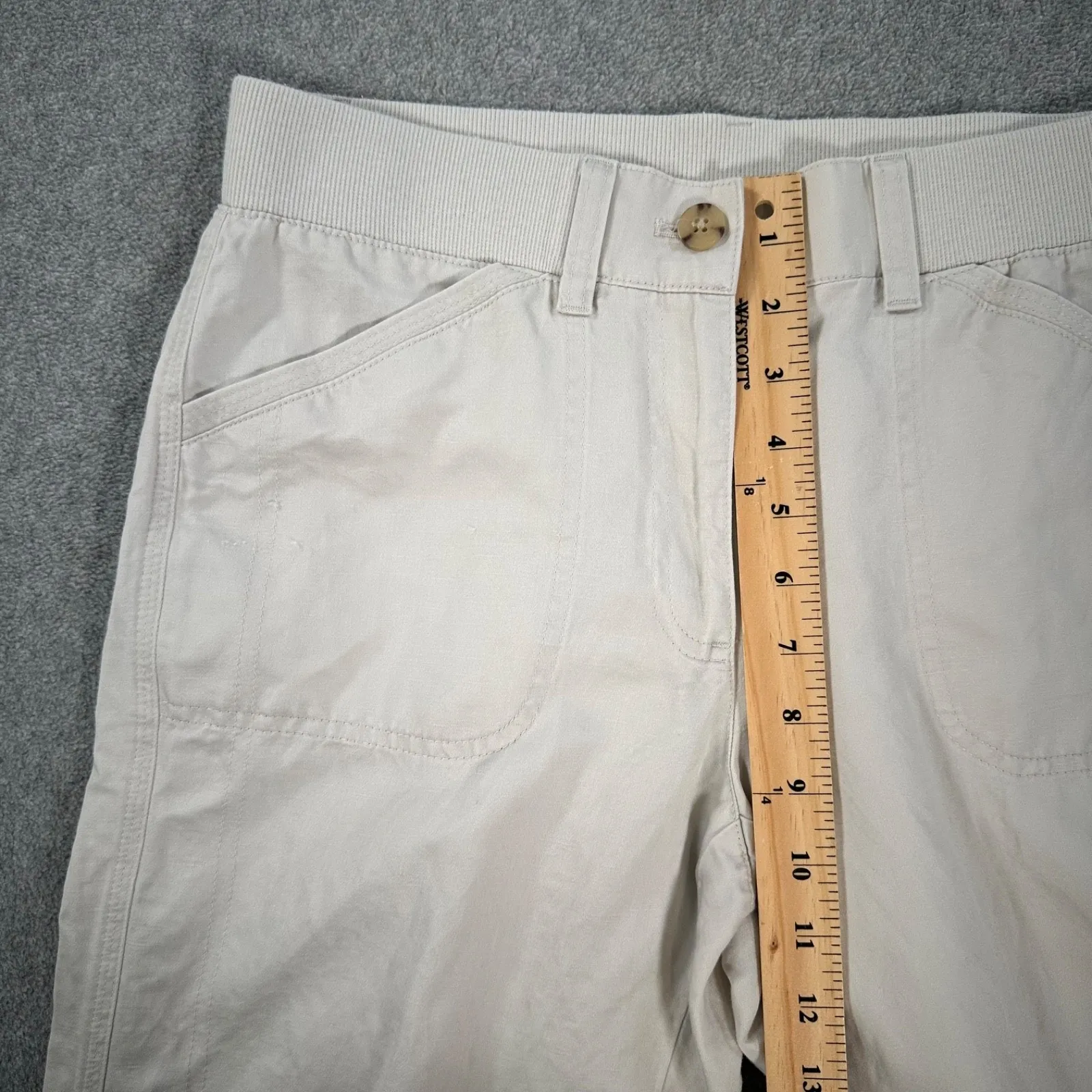 J.Jill Roll Tab Pants Women Small Beige Straight Leg Elastic Waist Linen Blend - Image 5