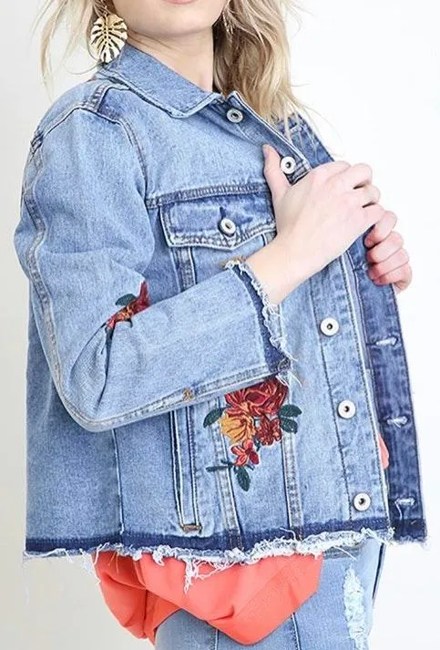 Umgee Jean Jacket Embroidered Flower - Image 4