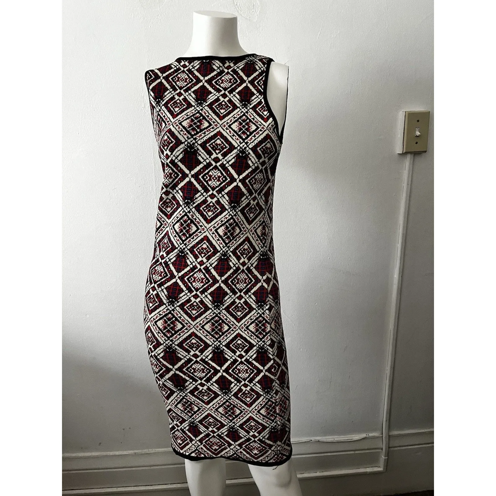 Womens Geometric Mini Dress M Sleeveless Boho Western Native Aztec Ranch bodycon Size M - Image 2