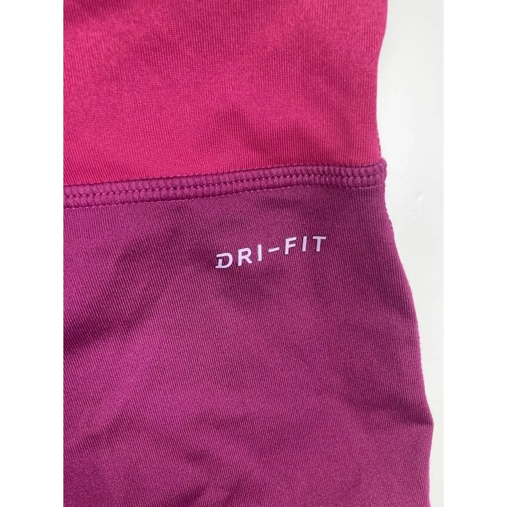 New Nike Womens Dri-Fit Power Tight Running Legging Maroon Color Block Womens Lg - Image 4