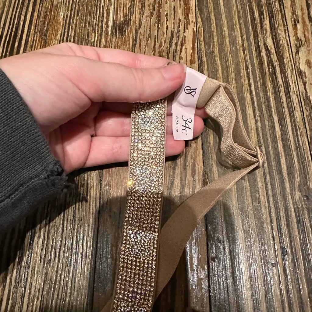 Victoria's Secret NWT SHINE Tan PUSH UP Bra with Rhinestone Straps - Image 2