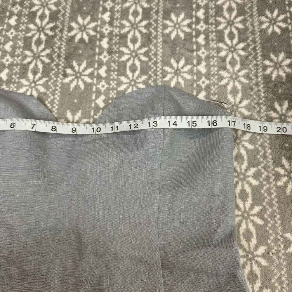 Massimo Dutti Studio Linen Midi Dress Sweetheart Neckline Strapless Blue Large - Image 11