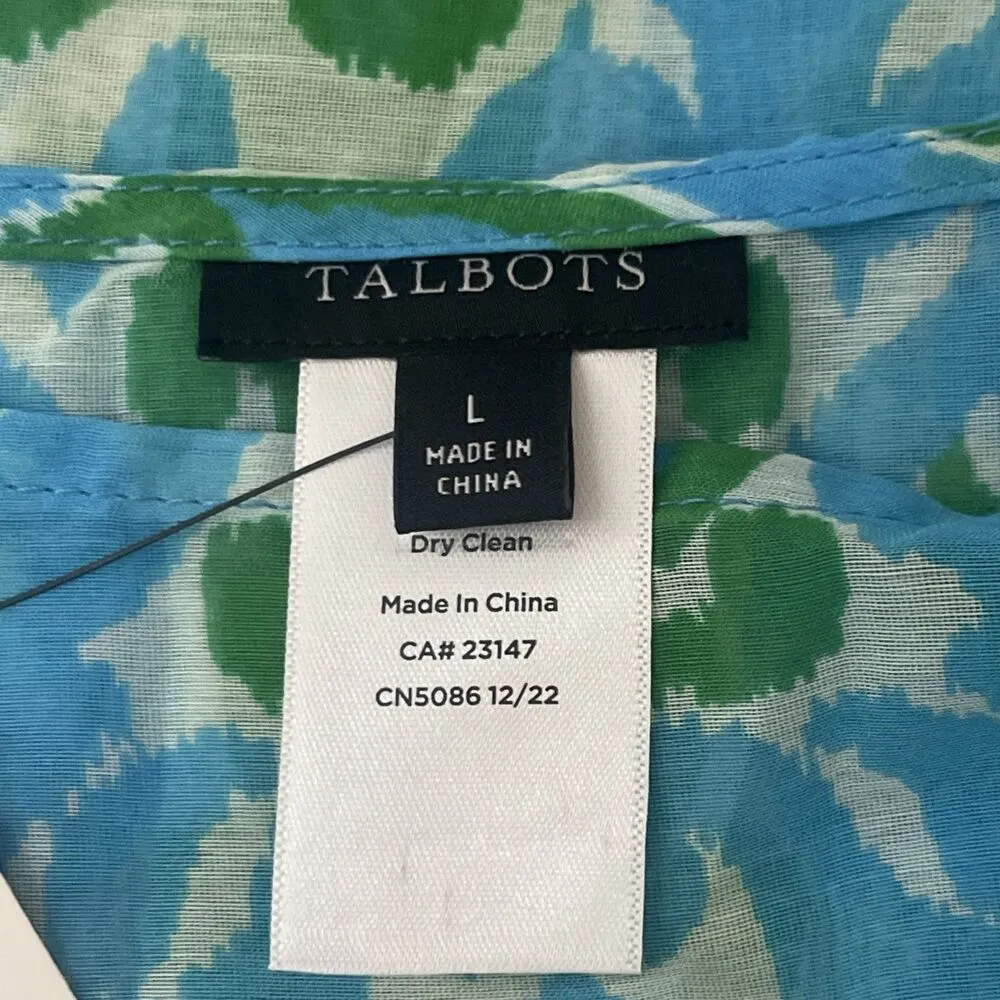 TALBOTS Kimono Shawl Blouse Size Large Blue Green NEW Summer Cotton Silk Coastal - Image 4